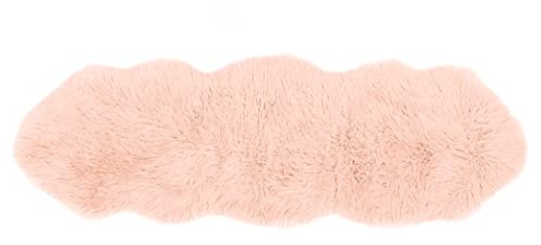 Teppich Wölkchen Lammfell Kunst-Fell-Teppich | Hochflor Deko Schaffell als Flauschiger Bett-Vorleger oder Läufer für Schlafzimmer, Wohnzimmer oder Kinderzimmer | Rosa - 55x160cm