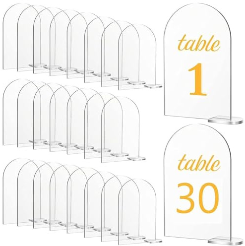 Deger 30 Sets Acrylschilder mit Halterungen, blanko, Bogenblatt, Bogennummern, für Basteln, Hochzeit, Event, Party