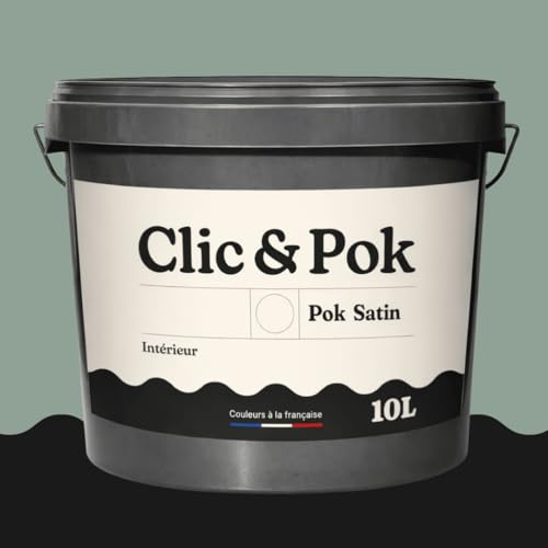 POK SATIN Peinture Mur Plafond – Intérieure Satinée, Lessivable, Multisupport - Vert Grisé 100m² - 10L