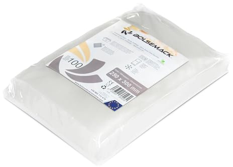 Bolsemack - Bolsas de vacío para alimentos 23x30cm (100 uds.) Compatible con cualquier máquina envasadora doméstica. Resistentes, Seguras y Económicas, Sin BPA. Certificación Europea