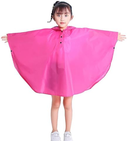 Gaga city Regnponcho för barn med huva och fodral, rosa/storlek XL