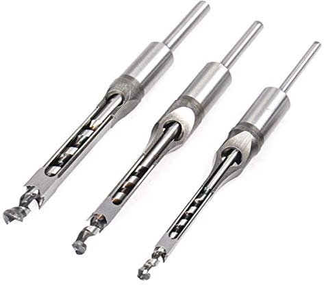 Meichoon Set di 3 pezzi di scalpello da infilare e punte per falegnameria con foro quadrato per mortasatura set scalpello per la lavorazione (1/4, 3/8, 5/8 pollici)