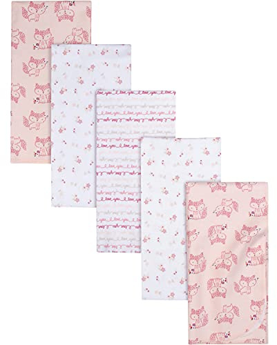 Gerber Boys and Girls Newborn Infant Baby Toddler Nursery 100% Cotton Flannel Receiving Swaddle Blanket, Foxes White, Pack of 5