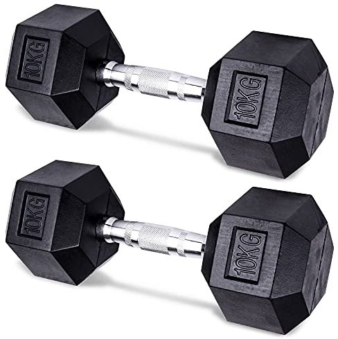 unycos - Mancuernas y Pesas Antideslizantes con Revestimiento de Caucho y Empuñadura Cromada, Disponibles de 10 kg con Diseño Anti-Rodadura, Entrenamiento de Fuerza/Fitness (2 und; 10 kg)