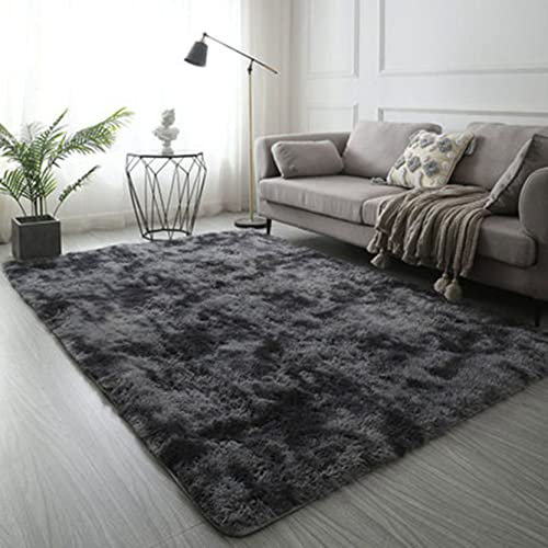 ERPENG Carpet 80x180cm Anti-Rutsch Unterseite Weich und kuschelig Wohnzimmer Fellteppich Leicht zu Reinigen für Wohnzimmer, Kinderzimmer, Schlafzimmer Größen, Dunkelgrau