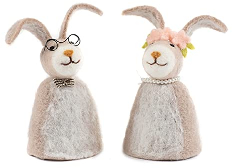 baden import dekorativer niedlicher Eierwärmer Hasenmann und Hasenfrau aus Filz im 2-er Set, Beige, ca. 14 cm hoch