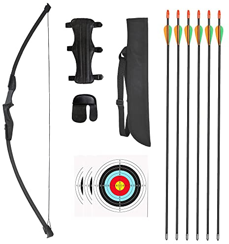 Set di archi e frecce da 30-40 libbre Set di archi per principianti per giovani con 6 frecce in fibra di vetro per principianti nel tiro con l'arco e nella caccia all'aperto (40lbs, Nero)