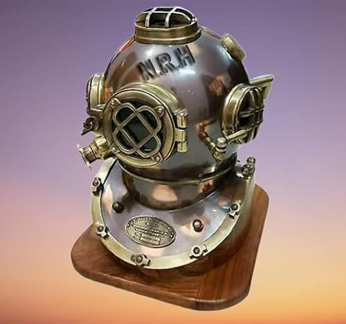 Vintage Taucherhelm im Retro-Stil für Taucher, Sammlerstücke, Kostüm, Taucherhelm (45,7 cm, zwei Tonnen & braun)