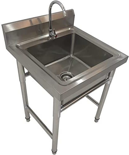 Spülbecken Edelstahl Küchenspüle Einzelbecken Ausgussbecken Waschbecken Werkstatt Spüle mit Armatur für Indoor Outdoor Garage Garten Küche Camping Keller Komplettspüle