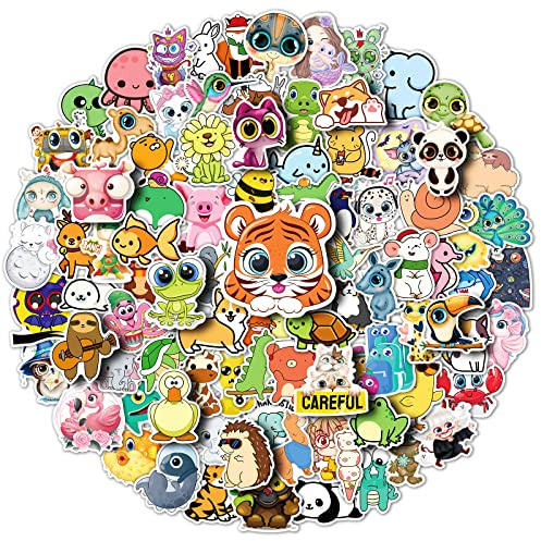 Aesthetic Stickers, 100 Pcs Cute Kawaii Sticker Animal Vinyl Cartoon Anime Indie Waterproof Scrapbooking Decorative Sticker for Car Scrapbook Water Bottle Laptop Phone Skateboard Luggage Guitar