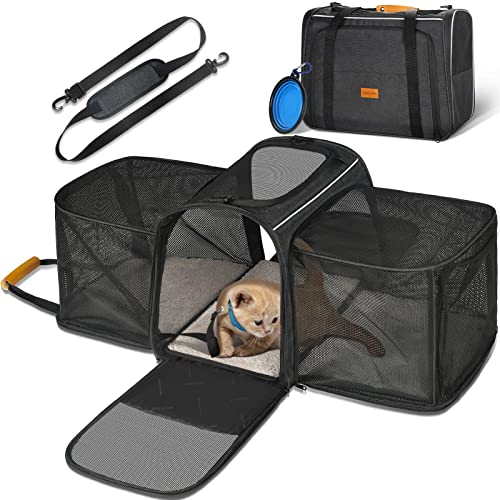 Morpilot Katzentransportbox Transportbox Katze Groß 45x33x36cm Erweiterbar Katzenbox für 2 Katzen Hund Welpen, Flugzeug Faltbar Hundetransportbox Transporttasche Katze Transport