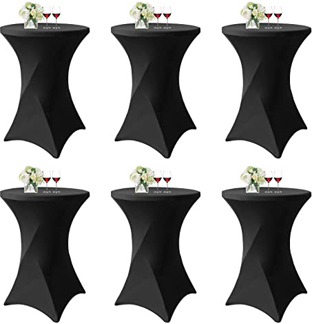 6er-Set Schwarz Stretch Stehtisch Husse für Bistrotisch Ø 80-85 cm Spandex Stretch Tischdecke, Verstärkung im Fußbereich Für Hochzeit Geburtstagsfeier Bankett Stehtische und Bistrotische(80×110cm)