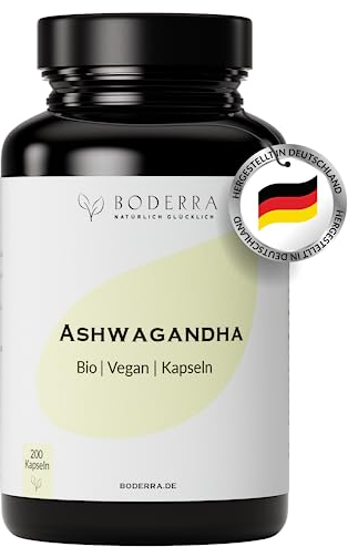 BODERRA®Ashwagandha Kapseln - 200 HOCHDOSIERTE Ashwagandha Tabletten - Deutsche Qualitätsmarke - Ashwagandha BIO Kapseln - Tagesdosis = 1800mg Ashwagandha Extrakt - NATÜRLICH - VEGAN - LABORGEPRÜFT