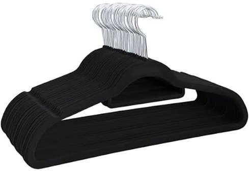 Abician Lot de 100 Cintres en Velours Anti－dérapant pour Costumes/Chemises/Robes avec Barre Cravate Foulard Ceinture Noir