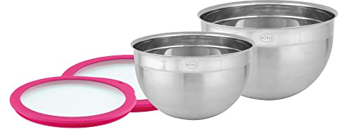RÖSLE Schüssel-Set 2-tlg Frischhaltedeckel (Ø 20 und 24 cm), Pink Charity Edition, Hochwertige Schüsseln aus Edelstahl zur Zubereitung und Aufbewahrung von Speisen, spülmaschinengeeignet