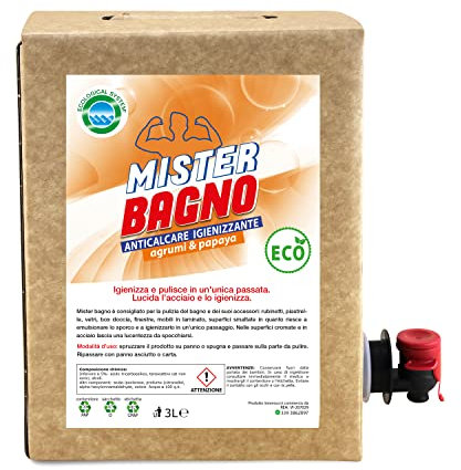 Detersivo Bagno 3L Bag in Box, Ecologico - Mister Bagno- Profumato Agruni e Papaya