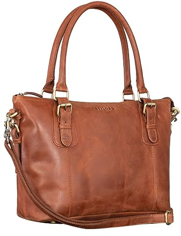 STILORD Vanessa Handtasche Damen Mittelgroß Leder Umhängetasche groß Lederhandtasche Damen Echtleder Schultertasche Frauen Shopper Farbe:Andorra - braun
