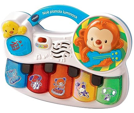 VTech Noè Pianola Luminosa, Strumento Musicale Bambino con Giochi, Gioco per Neonati con Tanti Strumenti, Pianoforte per Bambini con 3 Canzoni, 15 Melodie, Lingua Italiana, Batterie Incluse, 6-36 Mesi