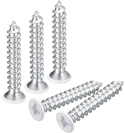 QUARKZMAN ST4x25mm Bianco Viti Autofilettanti Viti, 25pz Metallo Piatta Testa Croce Viti per Legno per Falegnameria Testa Piatta Phillips Universale