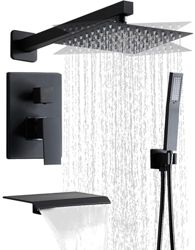 RTTWYYUU Matte Black Faucet Set Shower Head with Tub Spout and Handle System Square Wall Mount for Bathroom