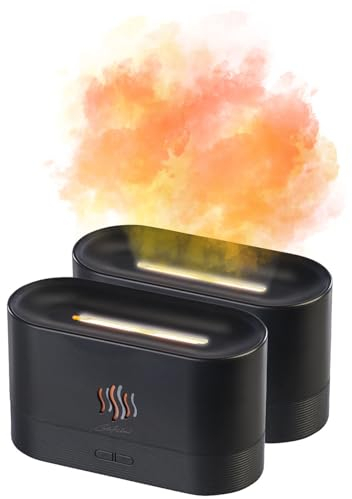 Carlo Milano Tischfeuer: 2er-Set Ultraschall-Aroma-Diffuser mit zuschaltbarer LED-Flamme (Lagerfeuer-Luftbefeuchter, Diffuser mit LED Beleuchtung, Stimmungslicht)