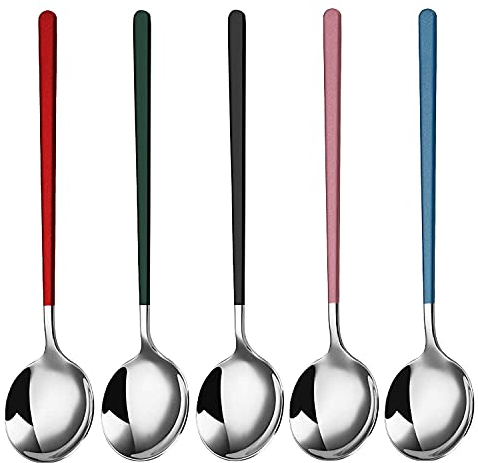 Bumdenuu - Juego de 5 cucharadas soperas, cucharas de crema helada de acero inoxidable, cucharas de café, cucharas de café, para la cena de cucharada de
