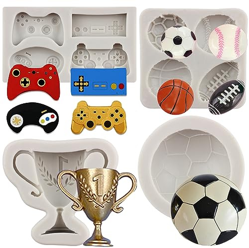 MYPRACS Football Basketball Baseball Rugby Silicone Fondant Mould Set of 4