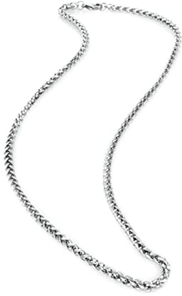 KnSam Edelstahl Weizenkette 50-90 cm, Halskette Männer Ohne Anhänger Silber Herren Edelstahl Ketten Breit 3/ 4MM Hip Hop Metallketten Punk