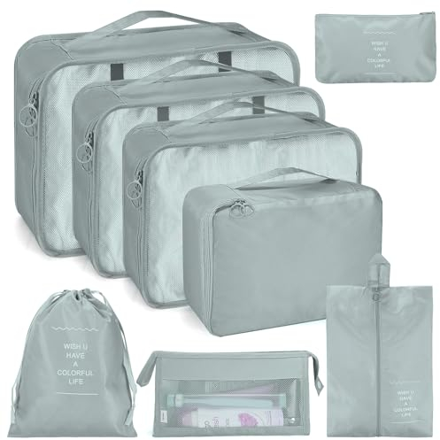 Dessnill Koffer Organizer Set 8-teilig, Packing Cubes, Wasserdichte Reise Kleidertaschen, Packtaschen für koffer, Platzsparende Koffer Organizer Set, Wasserdichte Travel Essentials