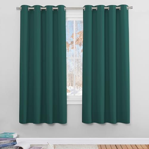 PONY DANCE Dark Green Blackout Curtains for Bedroom/Living Room - Christmas Party Home Decoration, Thermal Insulated Curtains & Drapes with Eyelet, Super Soft Privacy Protection 2 Panels, 46 x 72 Inch