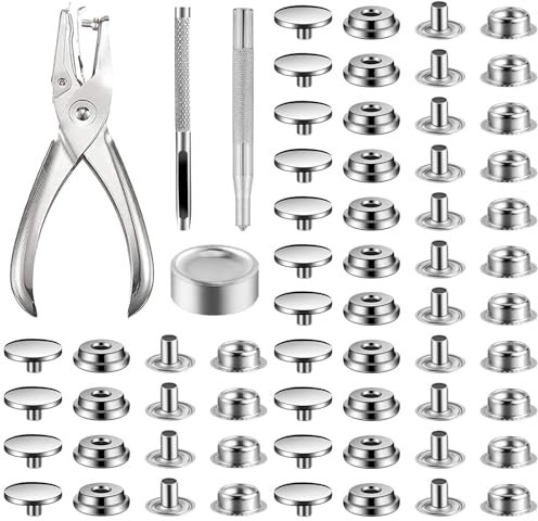 200 Stück Druckknopf Set mit Zange, Edelstahl Druckknopf, 15 mm Runde Metallknöpfe, mit 4 Montagewerkzeugen, für Knöpfe Ohne Nähen für Bootstaschen, Leder, DIY Kunsthandwerk (Silber)