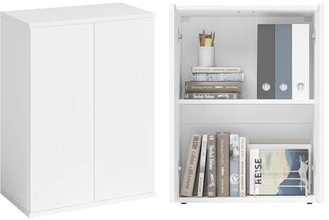 Bellamio Ais Mehrzweckschrank 60 cm breit – schmaler Aktenschrank – Haushaltsschrank mit 2 Fächern in weiß – Allzweckschrank 80 × 60 × 33 cm – Hängeschrank mit Push-to-Open Türen – Schuhschrank