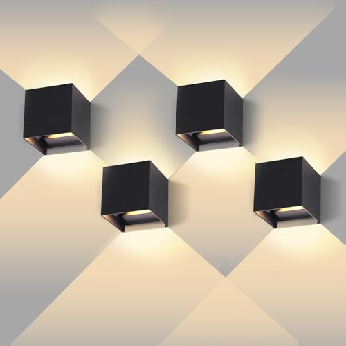 YICALE Wandlampe Aussenlampe IP65,Up and Down Leuchten Aussen 12W | Warmweiß 3000K LED Wandleuchte Innen Schwarz Wandstrahler für Terrassen, Wohnzimmer, Garten, Balkon, 4 Stücke