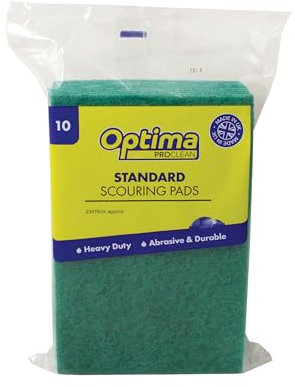 Optima Proclean Standard Heavy Duty Scouring Pads, 23x15cm approx, Pack of 10, Green