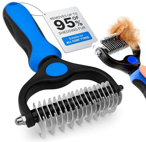Dog Rake Brush for Shedding – Undercoat Deshedding Tool for Long & Thick Hair Dogs, Removes Loose Fur, Reduces Mats