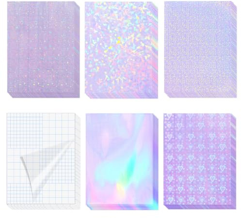 36 Sheets Holographic Sticker Paper Clear Self Adhesive Laminate Sheets