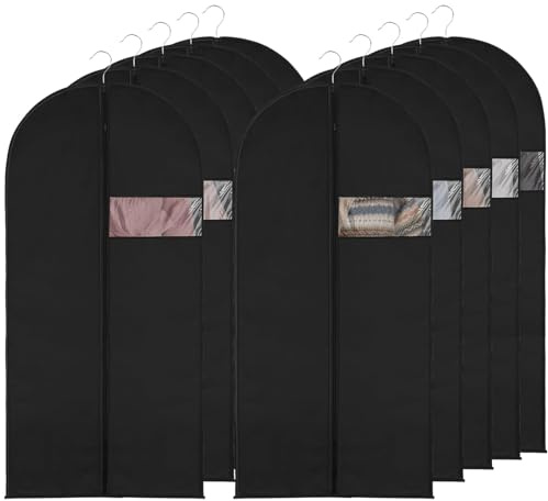 Zythrem 10 Stück Kleidersack Schwarz 60x140cm Kleidersäcke mit Reißverschluss Kleiderschutzhülle Schwarz Kleiderhüllen Schutzhülle Kleidung Kleidersack Anzug für Abendkleider Langer Rock Mantel