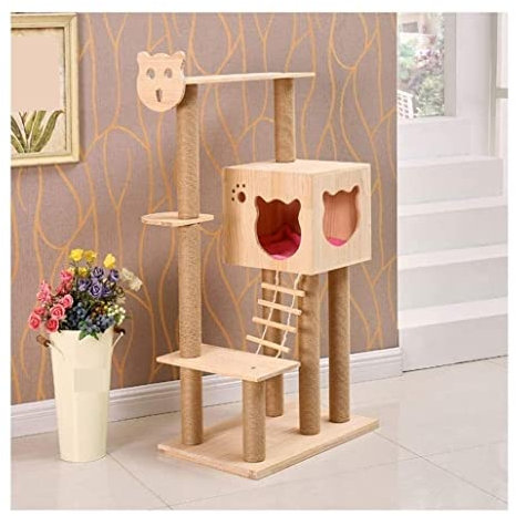 HYKJCSS Arbol Gatos Torre para Gatos Gato Árbol De Madera Maciza Sisal Gato Escalada Marco Gato Rascador Columna Gato Salto Gato Rascador Gato Torre Juguete Rascador Árbol para Gato(B)