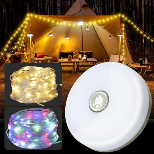 UODIR Camping String Lights 10M/32.8ft, Rechargeable Outdoor Tent Lights with 2000mAh Battery, 8 Modes, Type-C, Waterproof Retractable 2-in-1 Lantern for Camping, Garden, Patio & Power Cuts