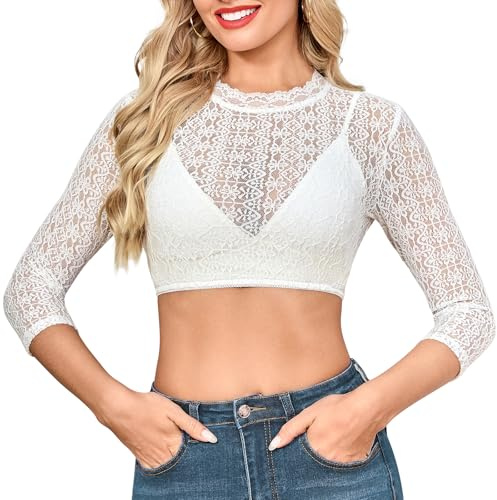 Aiseyi Dirndl-blus damer långärmad Dirndlblus spets Dirndlblusar vita traditionella blusar för bayersk traditionell traditionell kostym oktoberfest, Vit, XXL