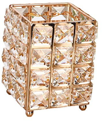 JEWEDECO Porte-pinceaux De Maquillage Doré Organisateur De Bureau Carré Pour Rangement De Crayons Et Pinceaux Accessoire Décoratif Élégant Pour Coiffeuse Et Espace De Travail