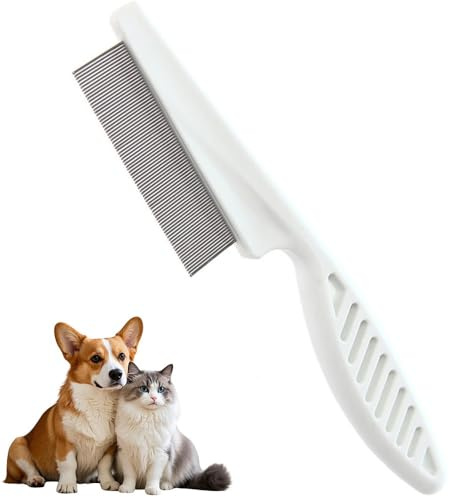 HZXINYI Flohkamm für Katzen Hunde - Weiß Multifunktionaler Haustierhaarkamm Zahnkamm aus Edelstahl Haustier Pflegekamm für Entfernung von Flöhen Haaren Läusen Tränenspuren Schuppen