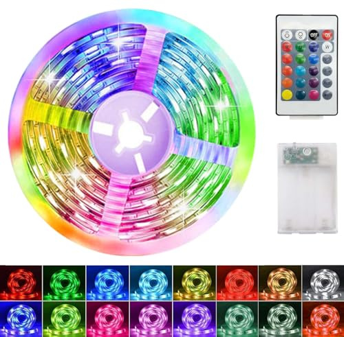 LED Streifen Batterie 1m,Lichtband RGB 5050 Selbstklebendes 16 Farbenwechsel,Batteriebetriebene LED Streifen Lichter,LED Strip mit Fernbedienung für Schränke, Treppen, Küche, Betten