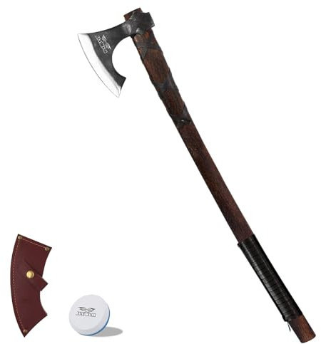 JXE JXO 31.5 Inch Axe, Splitting Axe 1065 High Manganese Steel, Hickory Handle with Leather Sheath