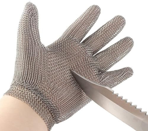 Edelstahl-Ring-Mesh-Handschuhe Anti-Cut-Messer-Resistente Kettenhemd-Stahlband-Küchen-Metzger-Handschuhe Arbeitshandschuhe Schnittfeste Handschuhe Für Holzschnitzereien, Zimmerei M