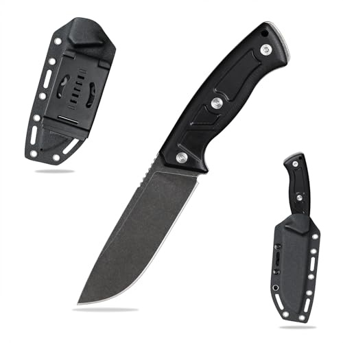 SDOKEDC Feststehende Outdoor Messer 12cm Jagdmesser aus G10 Griff 14C28N Stahl Klinge für Männer EDC Camping Survival (Schwarze Steinwäsche + schwarzer Griff)