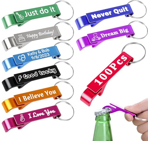 QORUPUGE Flaschenöffner Schlüsselanhänger Personalisierte,Personalisierte Flaschenöffner Bulk mit Individuellen Logos und Text für Hochzeit Gastgeschenk (100)