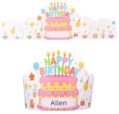 BOXOB 36 Stück Geburtstagskronen für Kinder, Papierkronen Happy Birthday-Hüte Party-Dekorationsset für Klassenzimmer Kindergarten Vorschule (Stil 1)
