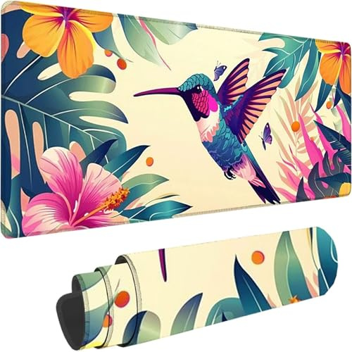 Tapis de Souris Gaming Rose, Grand Tapis de Souris XXL 1500x800x3 mm, Colibri Mouse Pad pour Clavier et Bureau, avec Bords Surpiqués et Dos Antidérapant Mousepad for Gamer Gaming Accessoire, Deco 9-L