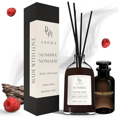 Raumduft LV NOMBRE Nomade Reed Diffuser mit 5 Duftstäbchen | 100ml | Lufterfrischer mit Duftstäbchen für die Wohnung | Diffuser mit Stäbchen | Raumduft inspiriert von Luxusparfums
